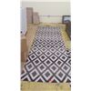 Image 1 : Area Rug: Kelim, White/Brown Geometric Pattern, Approx. 4'10 x 13'9, shows wear and tear, some disco