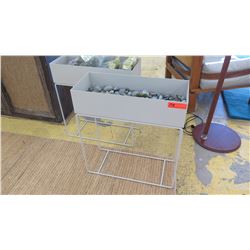 Pair: Powder-Coated Gray Metal Planter Stands w/Rocks & Moss, 15" H, 12" Dia.