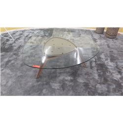 Contemporary Triangular Glass-Topped Coffee Table, 45.5" across, 15" H