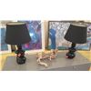 Image 1 : Pair of Black Ceramic Lamps w/Shades (26" H), Decorative Driftwood Accent