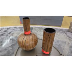 Two Decorative Wood-Veneer Vases (10" and 14" tall)
