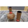 Image 1 : Two Decorative Wood-Veneer Vases (10" and 14" tall)