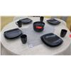 Image 1 : Set of 4 Black Ceramic Dishes, Salad Plates, Bowls, Mugs, 3 Placemats