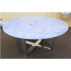 Large Marble-Top Round Table, Gray/White, Chrome Base, 68" Dia.
