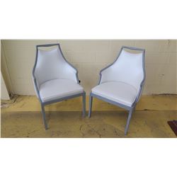 Qty 2 Pale Gray Upholstered Chairs, Gray Wood Frame