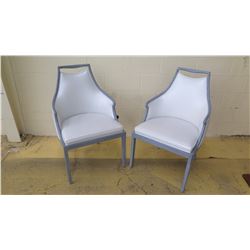 Qty 2 Pale Gray Upholstered Chairs, Gray Wood Frame
