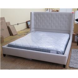 Lt. Gray Upholstered King Size Bed w/Mattress and Split Box Springs