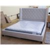 Image 1 : Lt. Gray Upholstered King Size Bed w/Mattress and Split Box Springs