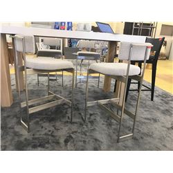 Qty 2 Chairs w/Brushed Metal Frame, Slightly Lower Than Bar-Height, Seat Surface to Floor is 26". Ov