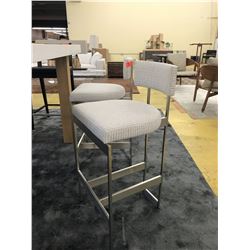 Qty 2 Chairs w/Brushed Metal Frame, Slightly Lower Than Bar-Height, Seat Surface to Floor is 26". Ov