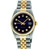 Image 2 : Rolex Mens 36mm Two Tone Yellow Gold Blue Vignette Diamond DateJust Wristwatch