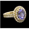 Image 2 : 14KT Yellow Gold 4.20 ctw Tanzanite and Diamond Ring