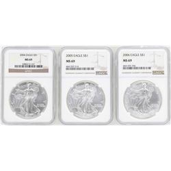 Lot of 2004-2006 $1 American Silver Eagle Coins NGC MS69