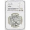 Image 1 : 1924 $1 Peace Silver Dollar Coin NGC MS63