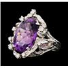 Image 2 : 14KT White Gold 12.50 ctw Amethyst and Diamond Ring