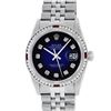 Image 1 : Rolex Mens Stainless Steel Blue Vignette Diamond & Ruby Datejust Wristwatch