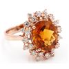 Image 2 : 14KT Rose Gold 6.21 ctw Oval Cut Citrine and Diamond Engagement Ring