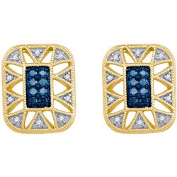 0.25 CTW Blue Color Diamond Rectangle Cluster Earrings 10KT Yellow Gold - REF-26H9M