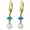 Genuine 5 ctw Blue Topaz Earrings Jewelry 14KT Yellow Gold - REF-29V7W