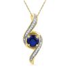1.05 CTW Created Blue Sapphire Solitaire Diamond Pendant 10KT Yellow Gold - REF-14Y9X