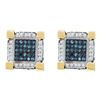 Image 1 : 0.79 CTW Mens Blue Color Diamond 3D Cube Square Earrings 10KT Yellow Gold - REF-49F5N