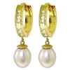 Genuine 9.3 ctw White Topaz & Pearl Earrings Jewelry 14KT Yellow Gold - REF-44R4P