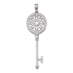 0.52 CTW Diamond Circle Handle Antique-style Key Pendant 10KT White Gold - REF-52Y4X