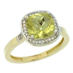 Natural 3.94 ctw Lemon-quartz & Diamond Engagement Ring 10K Yellow Gold - REF-27N9G