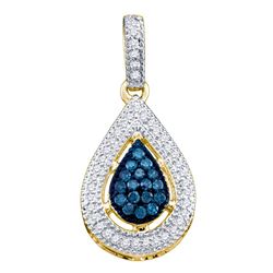 0.20 CTW Blue Color Diamond Teardrop Cluster Pendant 14KT Yellow Gold - REF-20F9N