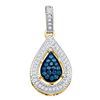 Image 1 : 0.20 CTW Blue Color Diamond Teardrop Cluster Pendant 14KT Yellow Gold - REF-20F9N