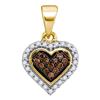 Image 1 : 0.13 CTW Cognac-brown Color Diamond Heart Cluster Pendant 10KT Yellow Gold - REF-8M9H