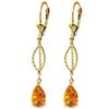 Genuine 3 ctw Citrine Earrings Jewelry 14KT Yellow Gold - REF-45V5W