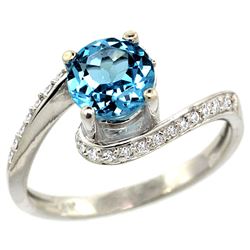 Natural 1.24 ctw swiss-blue-topaz & Diamond Engagement Ring 10K White Gold - REF-42W9K