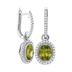 3 CTW Natural Peridot Diamond Oval Dangle Earrings 14KT White Gold - REF-98N8F