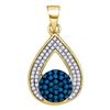 Image 1 : 0.33 CTW Blue Color Diamond Teardrop Cluster Pendant 10KT Yellow Gold - REF-22W4K