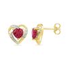 Image 1 : 0.41 CTW Created Ruby Heart Love Earrings 10KT Yellow Gold - REF-12N2F