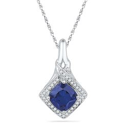 1.6 CTW Created Blue Sapphire Solitaire Pendant 10KT White Gold - REF-14F9N