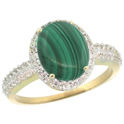 Natural 2.56 ctw Malachite & Diamond Engagement Ring 14K Yellow Gold - REF-39H7W