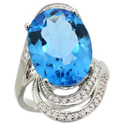 Natural 11.2 ctw swiss-blue-topaz & Diamond Engagement Ring 14K White Gold - REF-95A8V