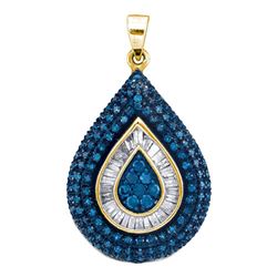 1 CTW Blue Color Diamond Teardrop Pendant 10KT Yellow Gold - REF-44X9Y