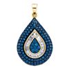 Image 1 : 1 CTW Blue Color Diamond Teardrop Pendant 10KT Yellow Gold - REF-44X9Y