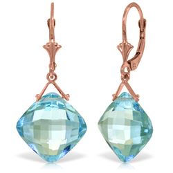 Genuine 17.5 ctw Blue Topaz Earrings Jewelry 14KT Rose Gold - REF-36V3W