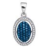 Image 1 : 0.33 CTW Blue Color Diamond Oval Cluster Pendant 10KT White Gold - REF-19H4M