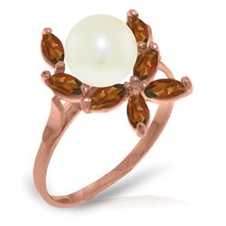 Genuine 2.65 ctw Pearl & Garnet Ring Jewelry 14KT Rose Gold - REF-28V5W