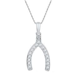 0.15 CTW Diamond Lucky Wishbone Fortune Pendant 10KT White Gold - REF-14H9M