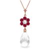 Genuine 2.78 ctw Ruby, White Topaz & Diamond Necklace Jewelry 14KT Rose Gold - REF-32F4Z