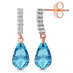 Genuine 4.65 ctw Blue Topaz & Diamond Earrings Jewelry 14KT Rose Gold - REF-36W2Y