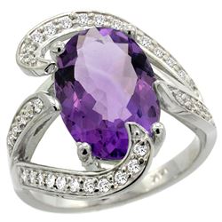 Natural 6.22 ctw amethyst & Diamond Engagement Ring 14K White Gold - REF-134R9Z