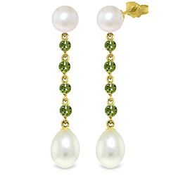 Genuine 11 ctw Pearl & Peridot Earrings Jewelry 14KT Yellow Gold - REF-28R8P