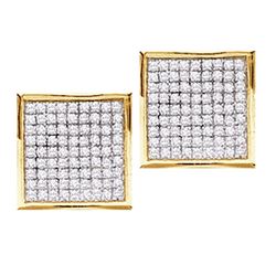 0.45 CTW Pave-set Diamond Square Cluster Earrings 10KT Yellow Gold - REF-18Y7X